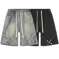 Custom Men's High-Waist Vintage Wash Denim Shorts Woven Cotton Plus Size Streetwear Print Summer Casual Style Light-Colored