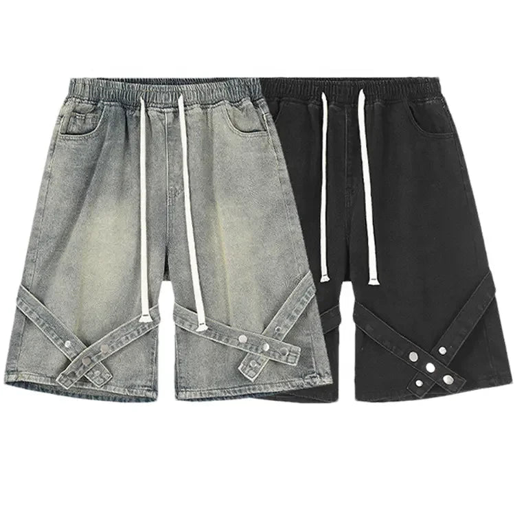 Custom Men's High-Waist Vintage Wash Denim Shorts Woven Cotton Plus Size Streetwear Print Summer Casual Style Light-Colored