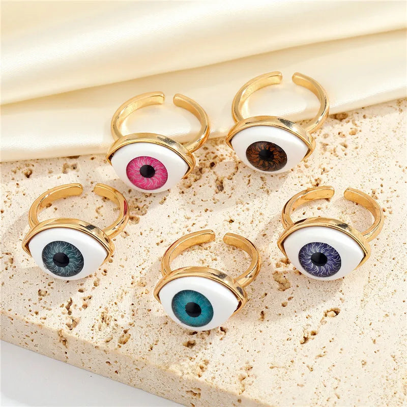 Wholesale Gold Plated Open Adjustable Lucky Turkish Evil Eye Rings Jewelry for Woman Ladies