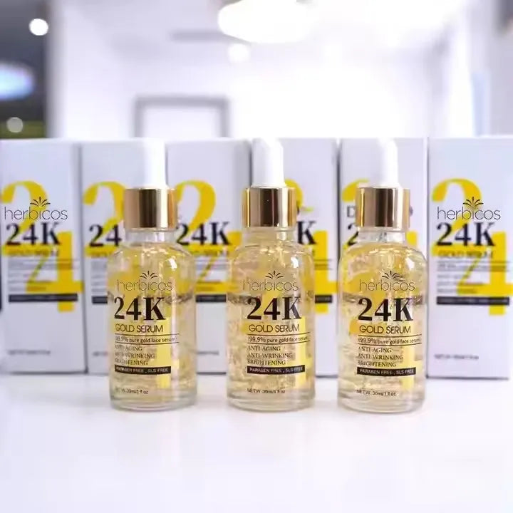 Private Label OEM Collagen Anti-Wrinkle Whitening Aloe Vera Vitamin Hyaluronic Acid Tea Face Care 24K Gold Serum