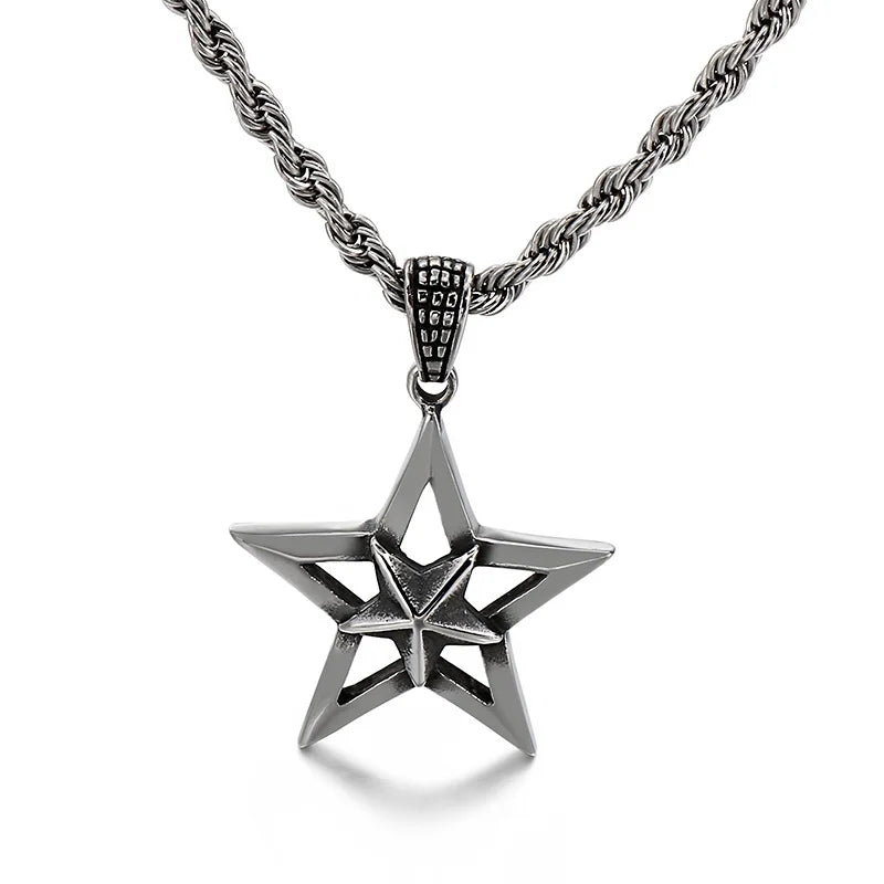 Vintage Men Stainless Steel Pentagram Pendant Five-pointed Star Necklace