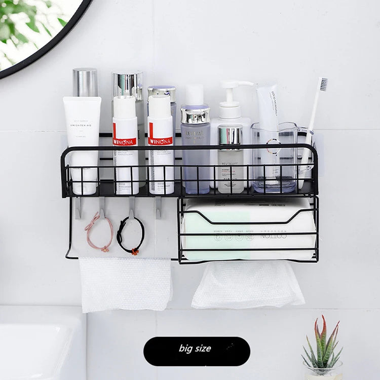 Modern Aluminum Black Metal Adhesive Holder Rack for Bathroom Accessory Storage Corner Mounted Toothbrush Shelf