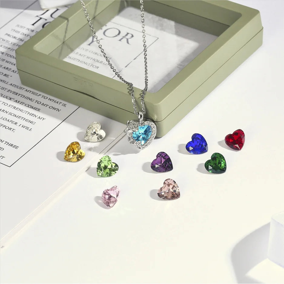 Wholesale Fashion Rose Zircon Necklace Birth Stone Steel Crystal Interchangeable Stone Pendant Necklace