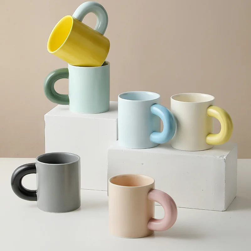 Nordic Ceramic Coffee Mug With Handle Milk Tea Cup for Latte Ceramic Wide Coffee Latte Mug Drinkware Couple Mugs