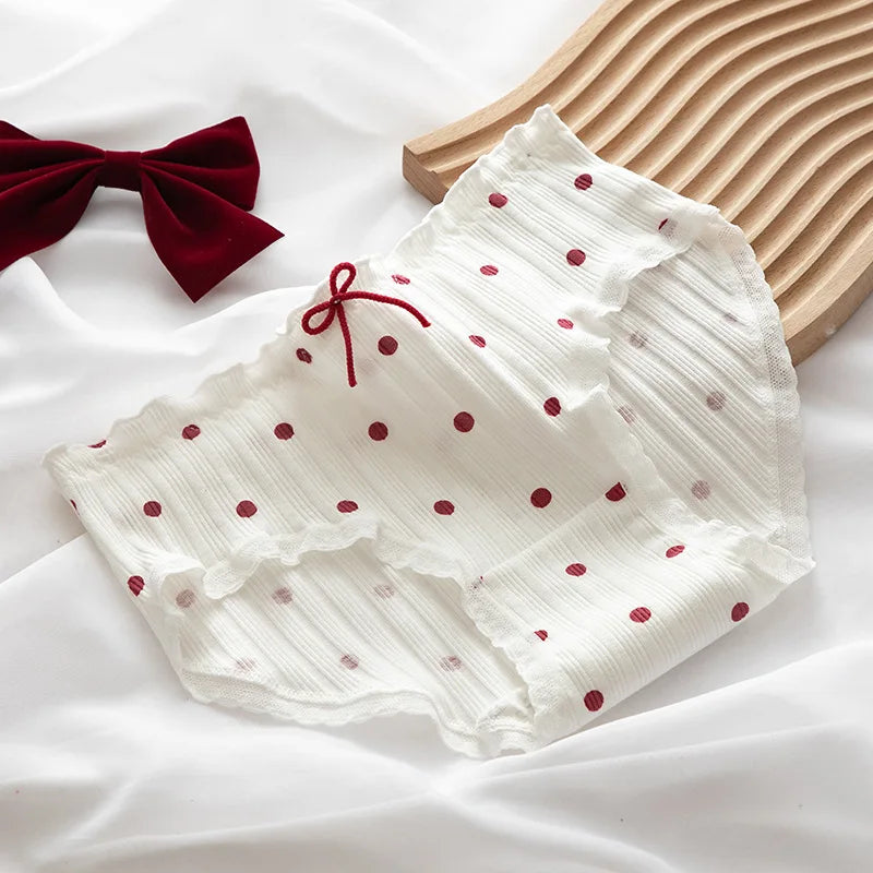 Girl's Thong Underwear Ultra Soft Breathable Cotton Panties Kids Underwear Mid-rise Plaid Dot Printed Lovely Lolita Style