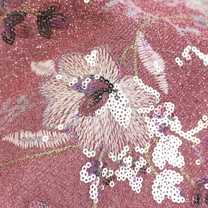 Custom Bohemian Embroidered Tulle Fabric 100% Polyester Stretch Material with Colorful Sequins Knitted Technics for Weddings