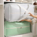 Classic Sturdy Linen Fabric Multifunction Underbed Storage Organizer Bag with Clear Window Square Shape for Bedding Bathroom Use