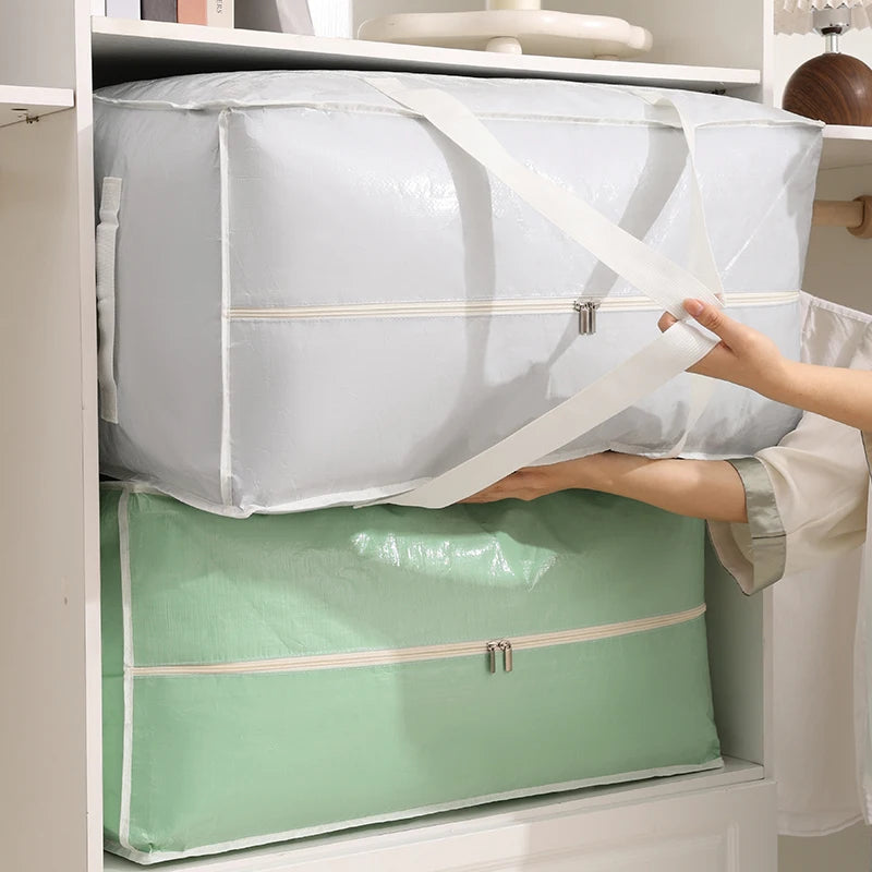 Classic Sturdy Linen Fabric Multifunction Underbed Storage Organizer Bag with Clear Window Square Shape for Bedding Bathroom Use