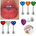 Stainless Steel Body Jewelry Tongue Piercing Ring Screw Barbell Straight Bar Heart Shape Glitter Tongue Stud