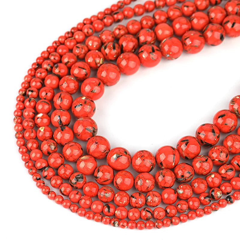 Wholesale Natural Stone Shell Orange Glitter Turquoise Stone Loose Round Beads for Jewelry Making