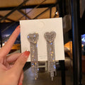 2022 New Design Full Diamond Crystal Rhinestone Statement Earrings Luxury Long Tassel Heart Rhinestone Earrings Women Jewelry
