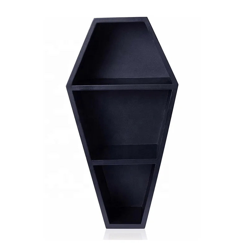 Custom Wooden Coffin Shape Wall Shelf with Decoration Handles
