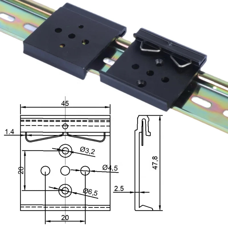 Aluminum Practical Din Rail Fixed Clamp Fasten Clip Steel Enclosure Din Rail Mount Clip Black 45wide