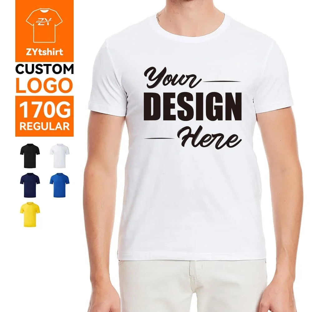 ZYtshirt Wholesale Custom Logo 170GSM Cotton Spandex Soft Stretch T-Shirt with Anti-Shrink & Colorfast Printing