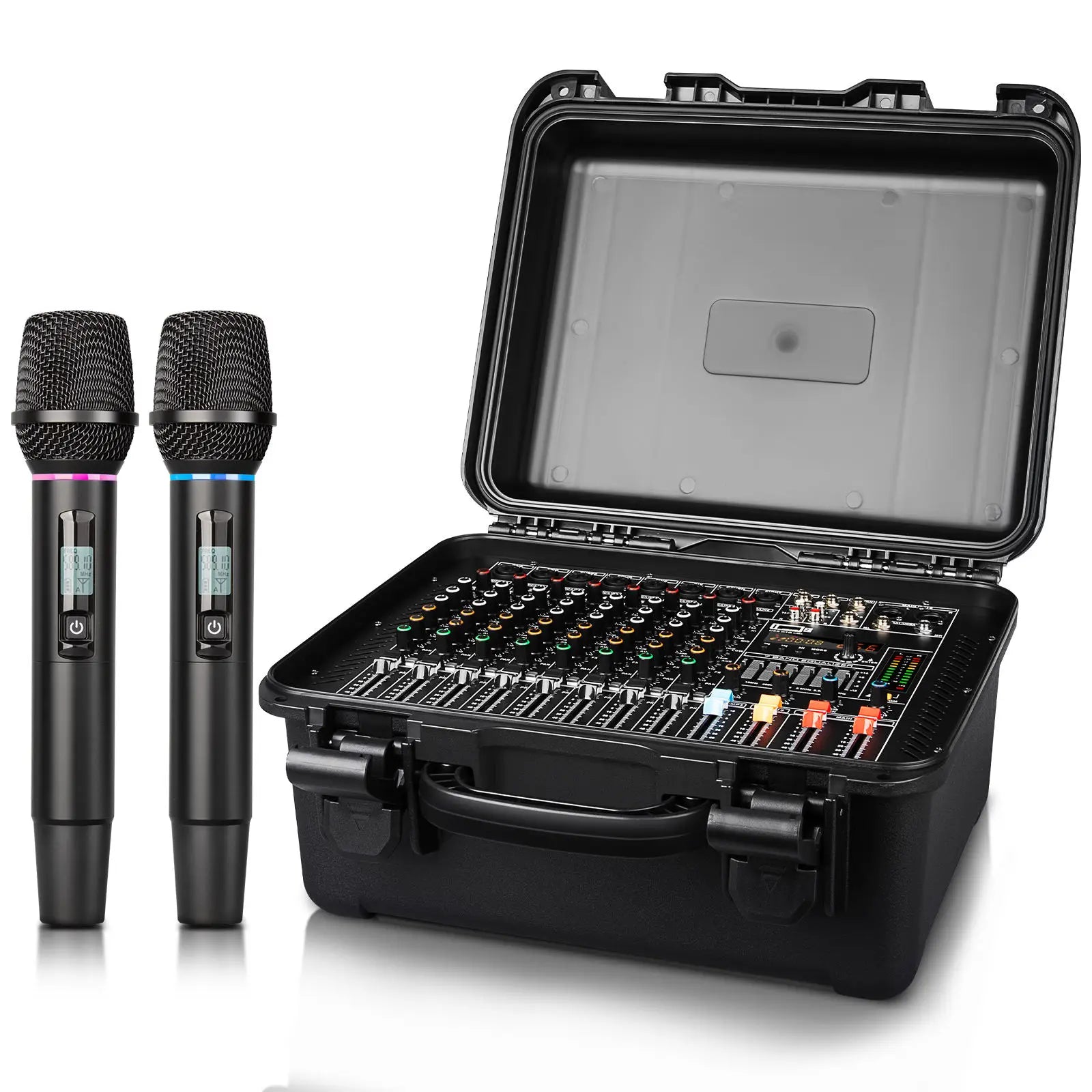 Depusheng GT10M Professional 10 Channels Audio Mixer Amplifier Equipped With 2 Handheld Wireless Microphones
