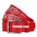 Classic Casual Red Custom Metal Pin Buckle Cowhide Leather Belts for Men Women-Waterproof Durable