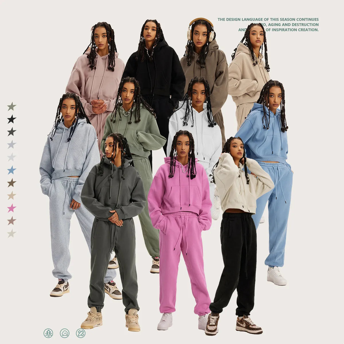 SHINBENE 345GSM Fleece 2pcs Long Sleeve Crop Hoodie & Jogger Pants Tracksuit Set Casual Season Winter XXL/XL for Women