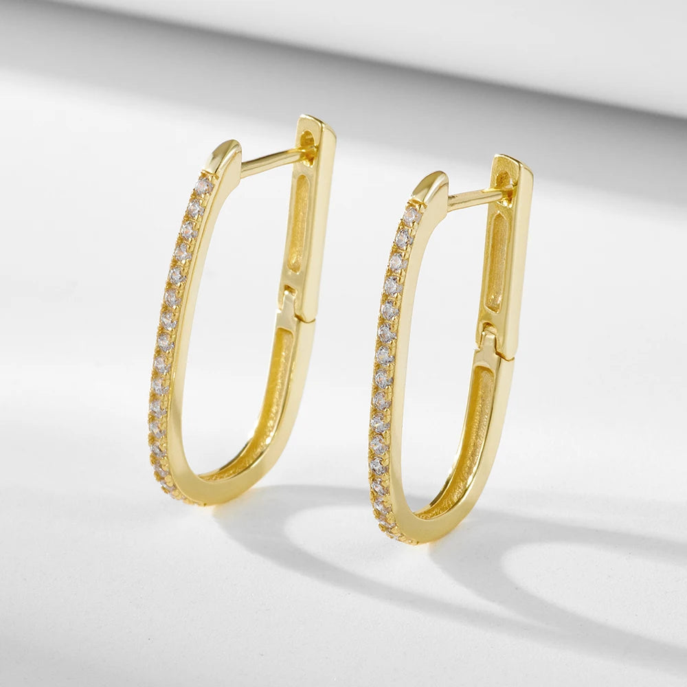 Modern Design Rectangle Huggie Gold Plated 925 Sterling Silver Geometric U Shape Hoop Earrings Jewelry
