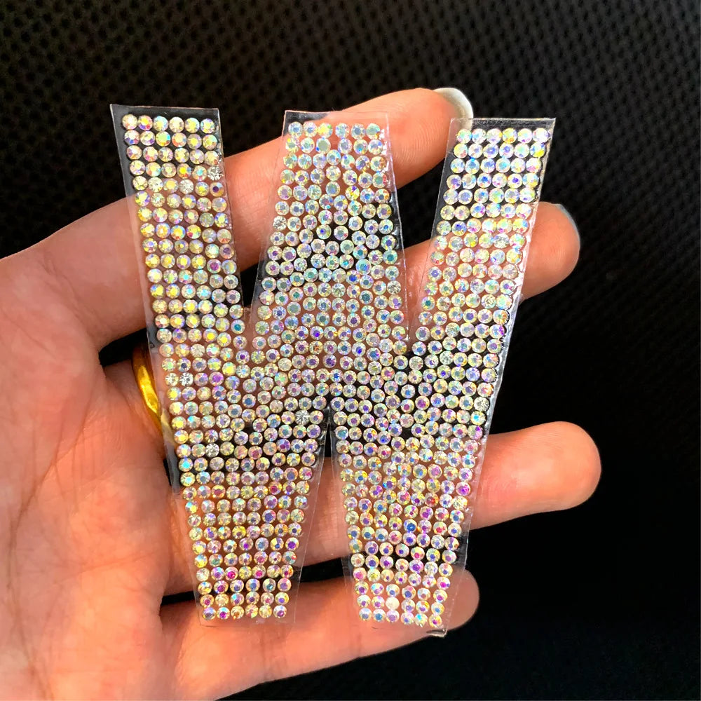 Wholesale 26 Alphabet A~Z Bling Hotfix Rhinestone Letters Stickers Iron on Crystal AB Diamond Patches for DIY Shirts Bikini