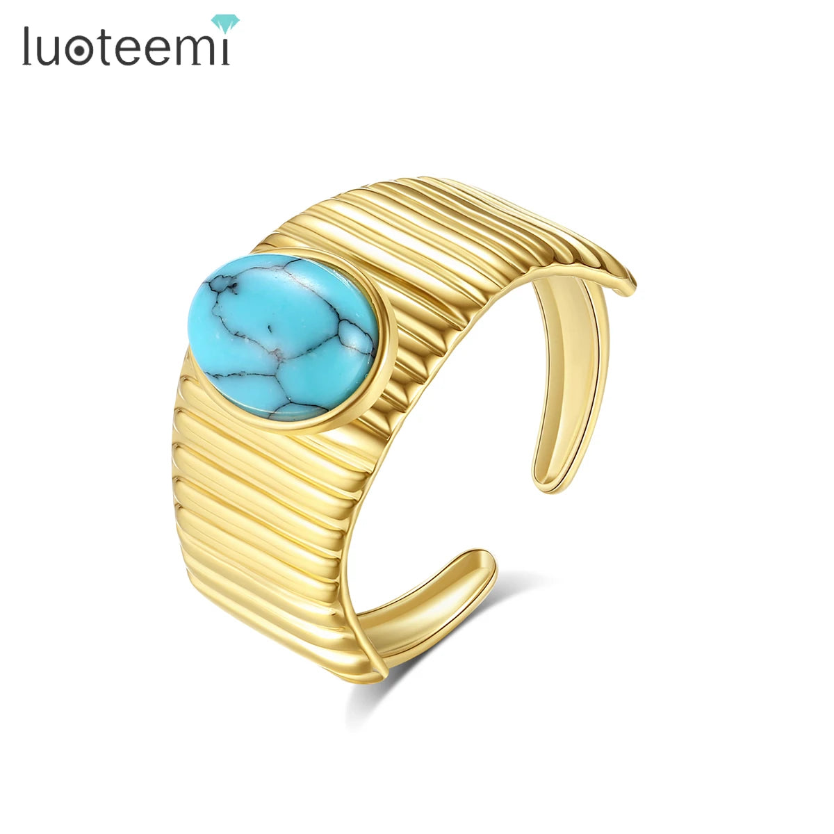 SP-LAM Vacuum Plated Adjustable Stainless Steel Jewelry Woman Big Stone Finger Fashion Open Vintage Ring