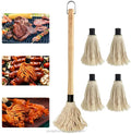 BBQ Mops Brush with Long Wooden Handle and Cotton Fiber Head Oil Sauce Brush Tool