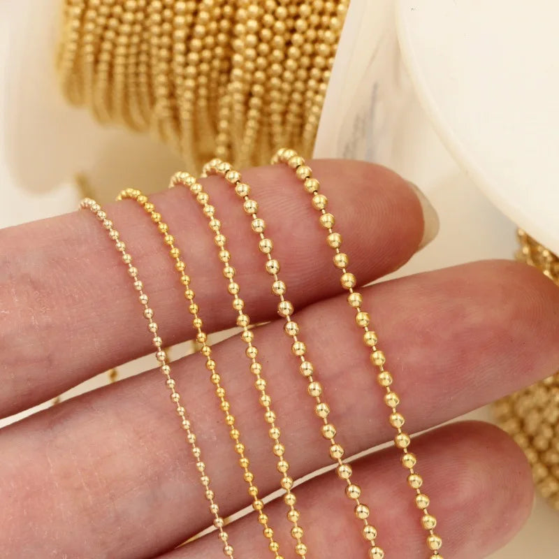 Real 14K Gold Filled Bead Chain 1MM/1.2MM/1.5MM Beaded Chain Semi-Finished Gold DIY Loose Tail Chain Bracelet Jewelry Findings