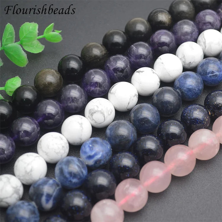 Wholesale Various Natural Round Stone Big Size 14mm Amethyst Sodalite Gold Obsidian Gemstone Loose Beads for Jewelry Making