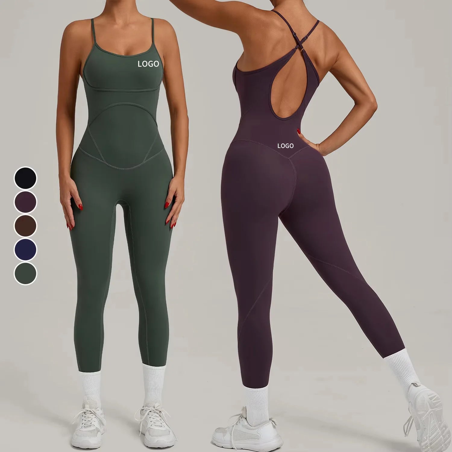 New Design Crossed Back Sports Jumpsuit Adjustable Shoulder Strap Custom Logo Butt Lifting Women's Pilates Yoga Breathable