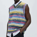 Customized Casual Plus Size Textured Sweater Multi Color Colorful Rainbow Striped Weaving Jacquard Patterned Knitted Vest