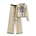 Spring and Autumn Knit Set Casual Loose Knit Cardigan and Wide Leg Pants Set Knitted Two Piece Set for Women