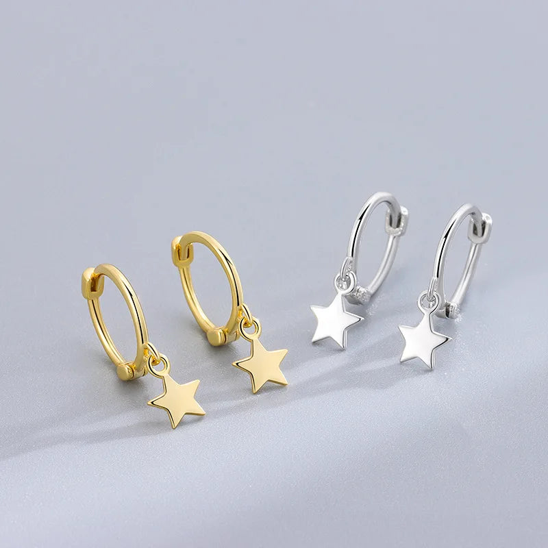 Minimalist 925 Sterling Silver Star Huggie Hoop Earring Gold Plated Star Drop Earring for Women Wholesale