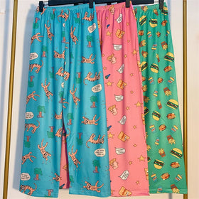 New Arrival Women & Unisex Breathable Summer Sleep Pants Custom Allover Print Pajamas with Elastic Waist and Short Sleeve
