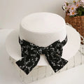 Summer Women Elegant Flat Top Straw Hat With Floral Ribbon Beach Sun Hat