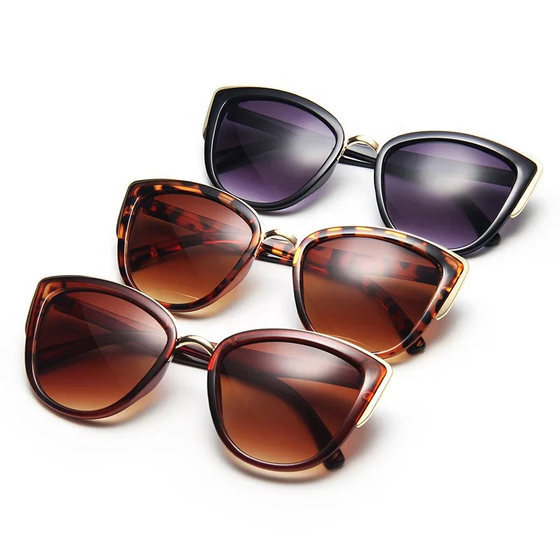 High Quality Ladies Retro Cat-Eye Sunglasses Blue PC Frame with Leopard Print Oversized Vintage Style Personality Shades