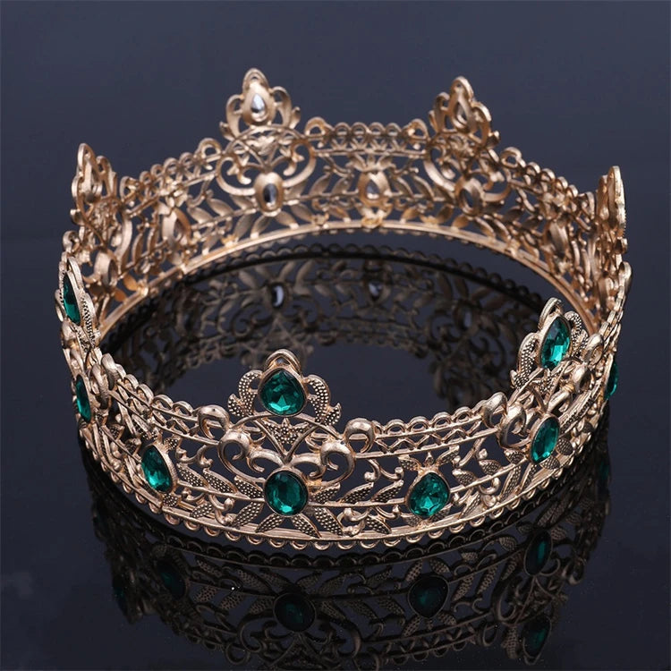Luxurious Baroque Crystal Wedding Crown Miss Beauty Pageant Princess and King Crown for Men Alloy Material