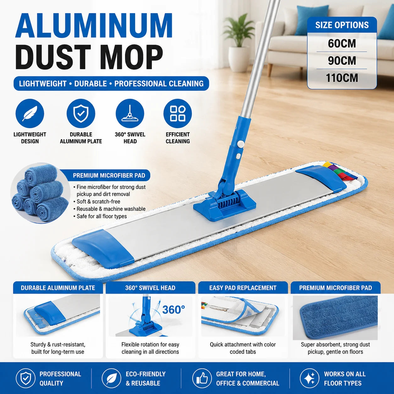 Factory Wholesale 360 Degrees Rotating Magic Flat Mop 60cm Simple Floor Cleaning Mop Easy to Replace the Mop Head