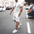 New Summer Men Casual Sets Solid Color Short Sleeve T Shirt Drawstring Shorts Streetwear Workout Men Suits