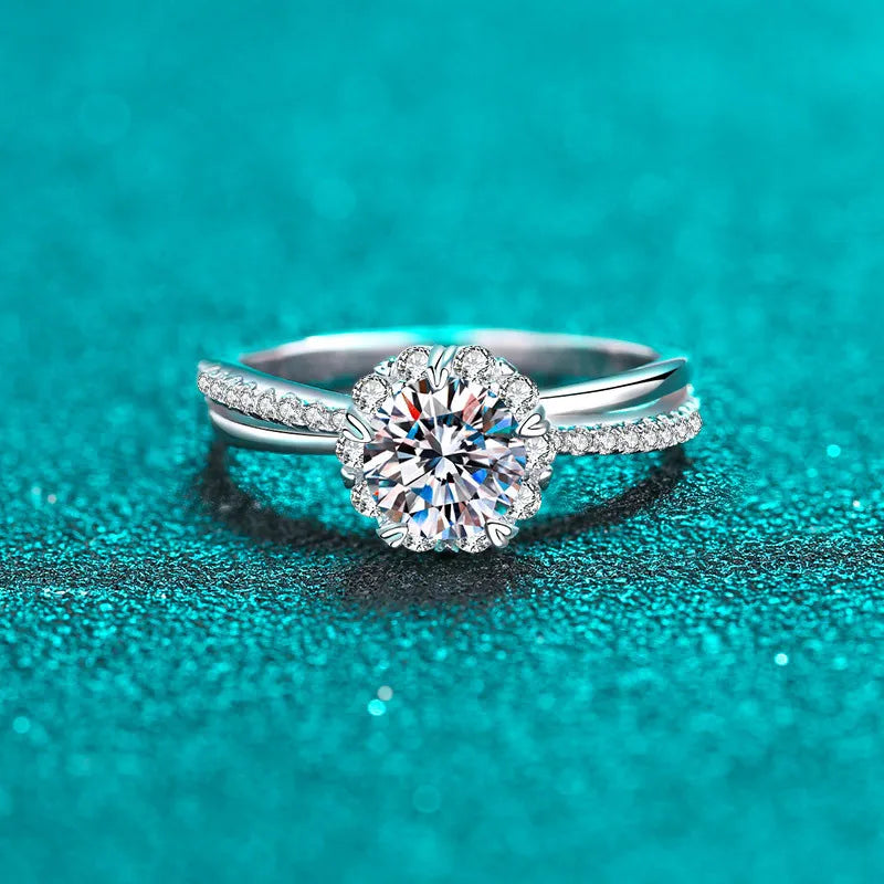 Silver 925 Original 1 Carat Brilliant Cut Diamond Test Past D Color Moissanite Wedding Ring for Teen Girls Gemstone Jewelry