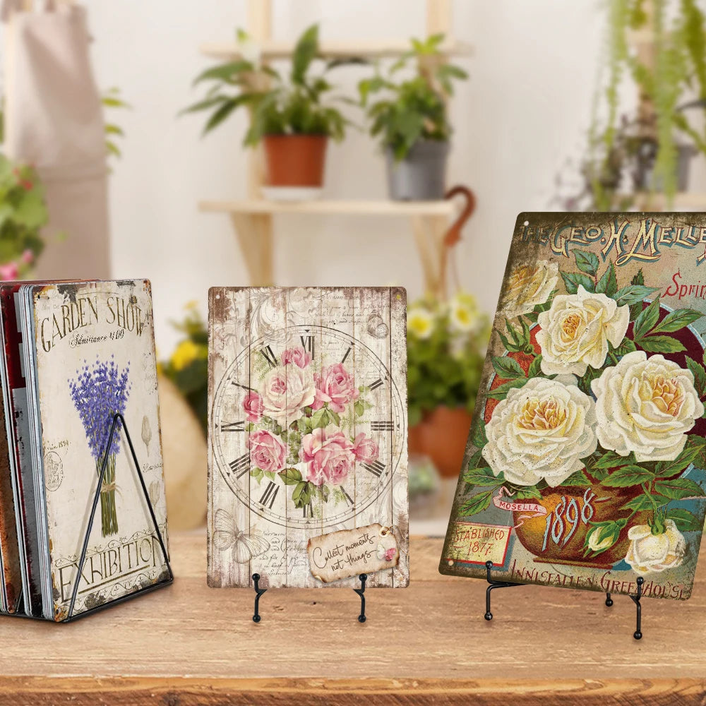 Wholesale Floral Garden Vintage Tin Wall Art Whimsical Rustic Flower Metal Sign Decorative Piece Blooms Tin Wall Decor