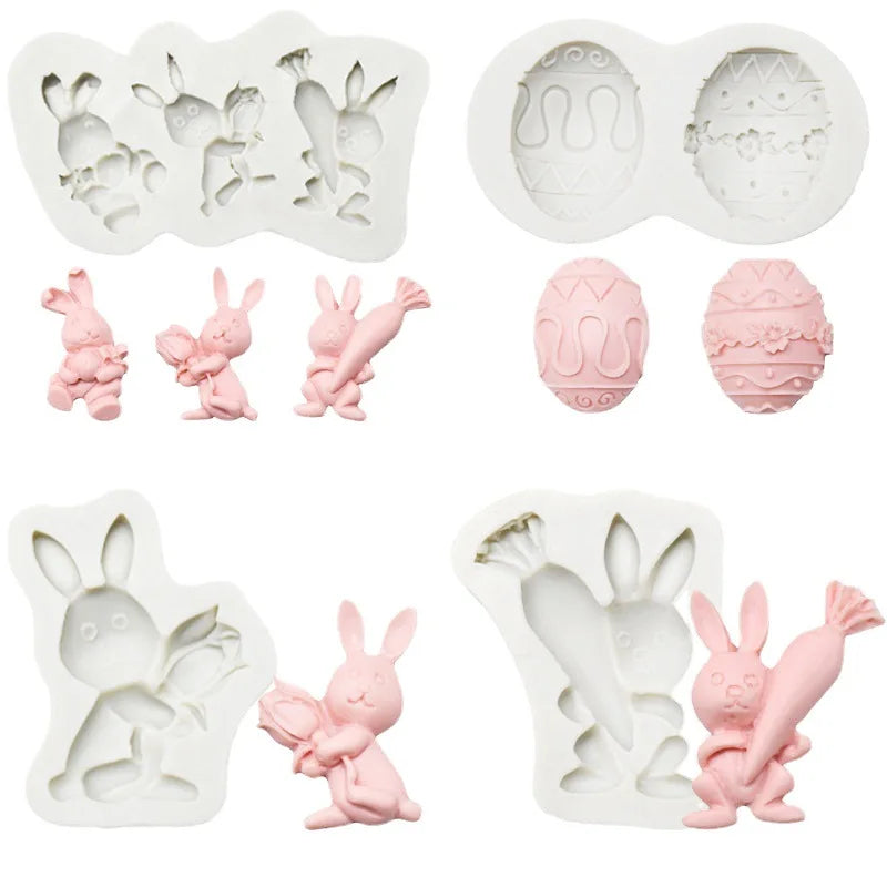 HY Easter Egg and Bunny Carrot Pattern Chocolate Cake Fondant Mold for Sugar Crafts