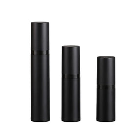 Matte Frosted Airless Pump Spray Bottle 15ml 30ml 50ml Black Cosmetic Screen Printing Shampoo Bottles Round Plastic Cap