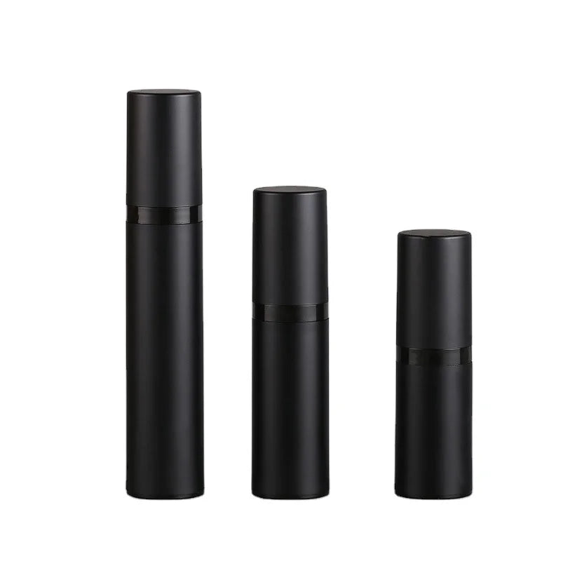 Matte Frosted Airless Pump Spray Bottle 15ml 30ml 50ml Black Cosmetic Screen Printing Shampoo Bottles Round Plastic Cap
