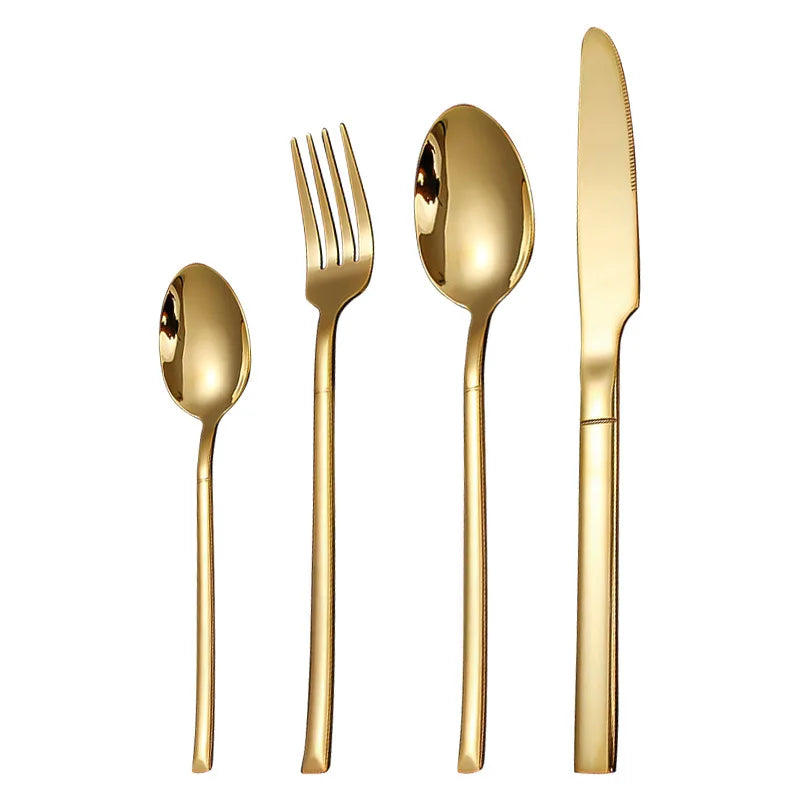 Party Silverware Spoon Fork Knife Cutlery Wholesale Dinner Gold Flatware Set Wedding