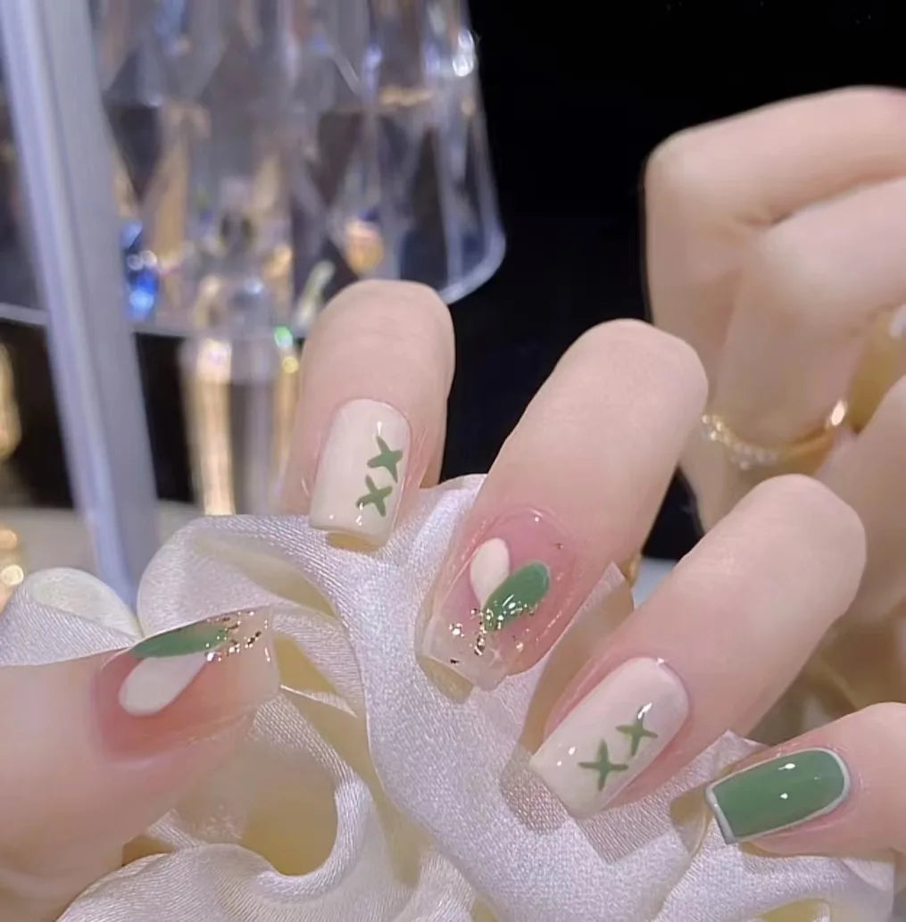 Wholesale 24pcs ABS Cute Press-on Nails Long Square Simple Pattern French and Model Style with Nail Glue for Finger Application
