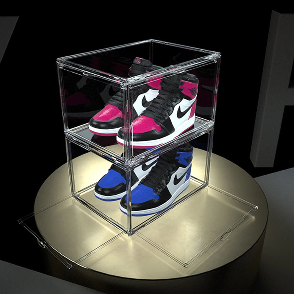 Acrylic Clear Rectangle Injection Molded Eco-Friendly Plastic Side Open Sneaker Shoe Boxes Organizers