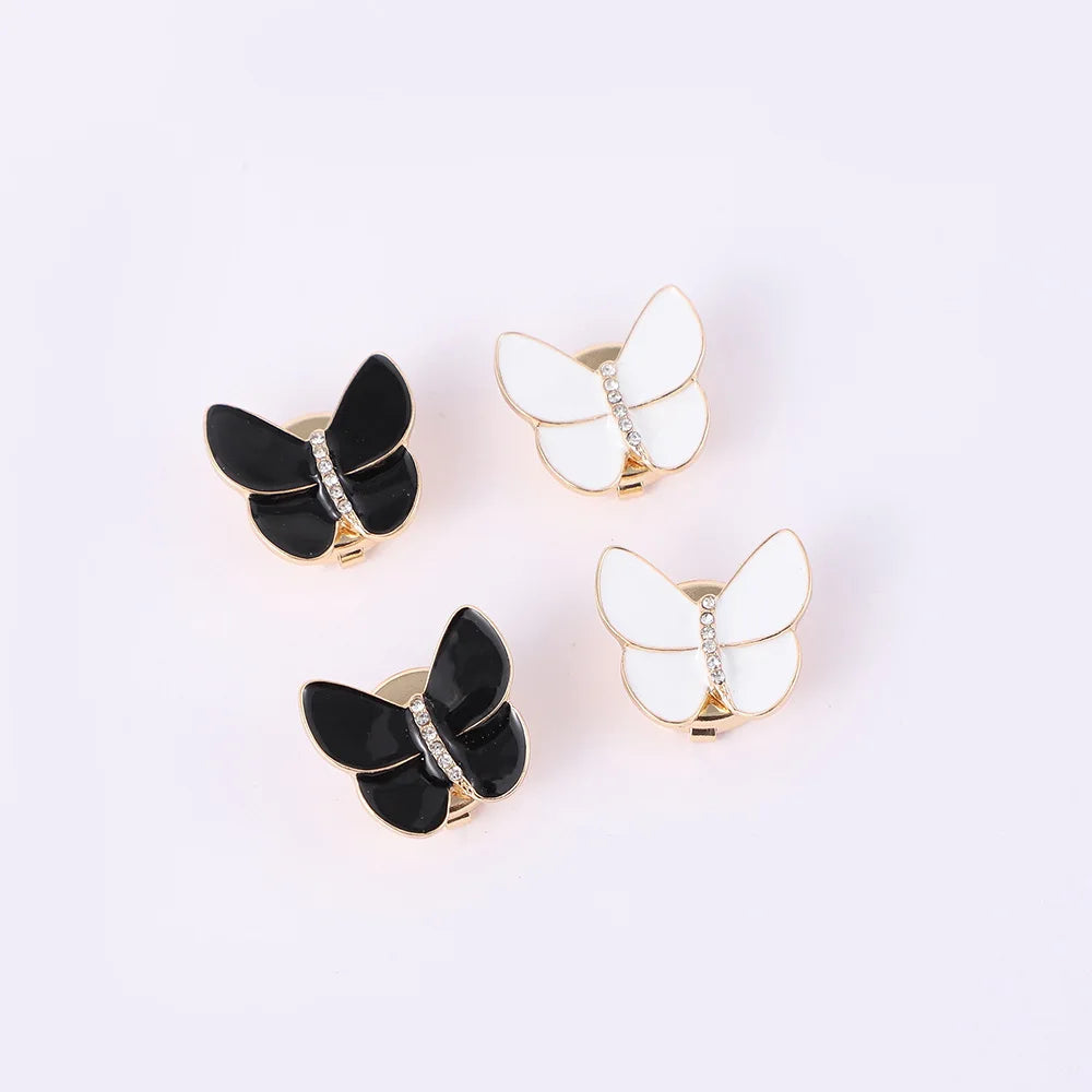 JFRB057 Butterfly Blackl/White Enamel Button Cover Accessories No Sew Detachable Clip Over Button Jewel for Shirts Dress