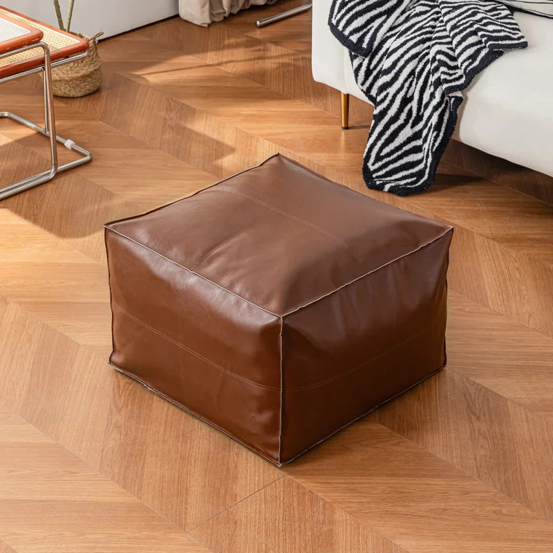 Factory Wholesale Genuine Leather Bean Bag Ottoman Modern Square Design Storage Footstool & Bench Stool Pouf for Bedroom & Hotel