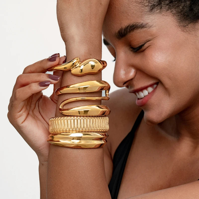 G3965 Wholesale 18k Gold Plated Stainless Steel Chunky Bangles Geometric Cuff Bracelet Fashion Jewelry for Women