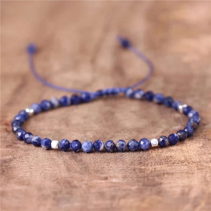 Boho Blue Gemstone 4mm Sodalite Beads Tibetan Dainty Bracelet for Women Yoga Adjustable Gemstone Bracelet Jewelry Wholesale