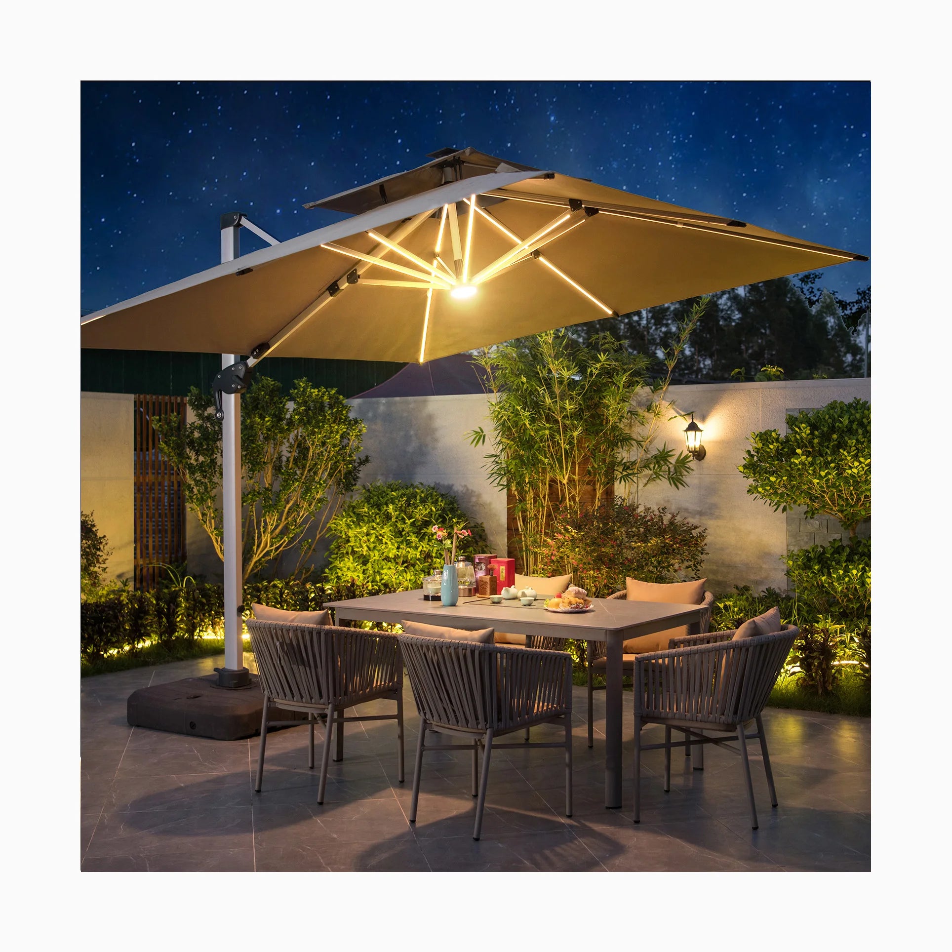 3m Square Cantilever Umbrella Assembly Required Parasol Umbrellas for Restaurant Garden Patio with Adjustable Height